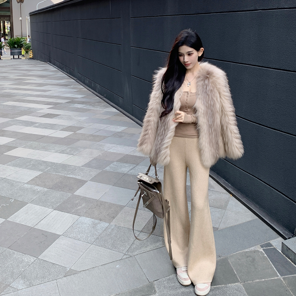 Women's Knit Wide-Leg Pants with Drawstring Elastic Waist and Drape - Image 5