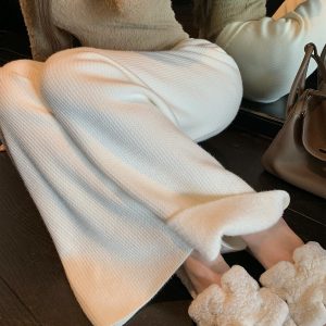 Women Winter Casual Pants Faux Mink Fleece Lined Woven Straight Leg Warm Trousers