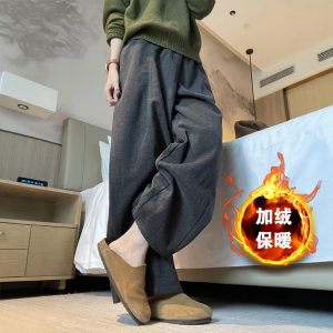 Women's Thickened Wool-Blend Wide-Leg Pants Plus Size Casual Winter Trousers