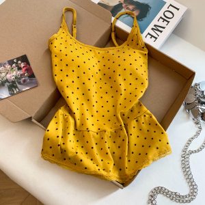 Women's Polka Dot Cross Back Cami Top with Chest Pads