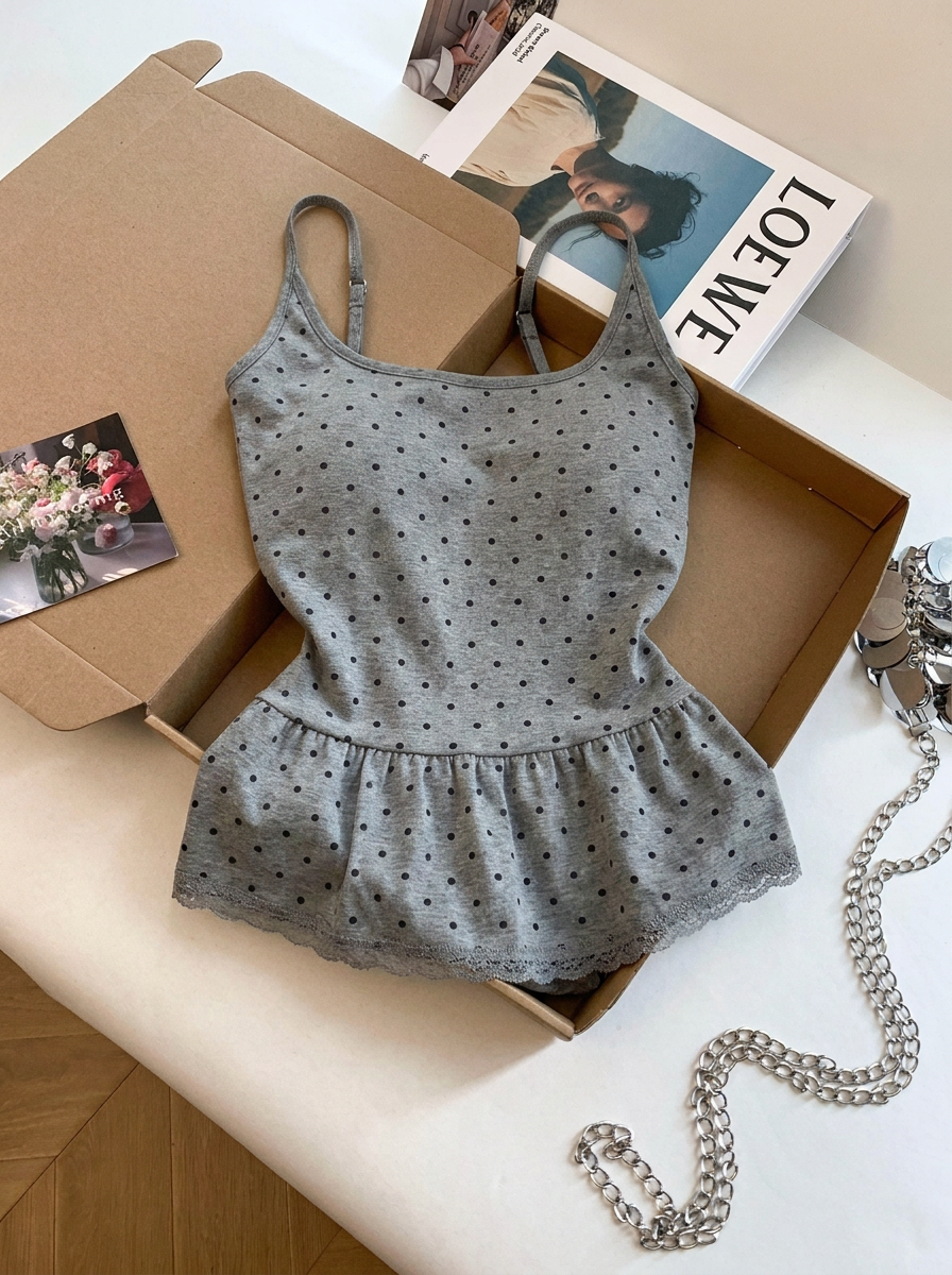 Women's Polka Dot Cross Back Cami Top with Chest Pads - Image 2