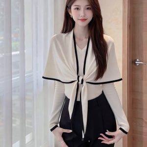 Korean Style Two-Piece Knit Sweater Set with Triangle Shawl Design Slimming Long Sleeve Top Autumn
