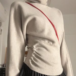 Women's Turtleneck Side Ruched Knit Sweater Slimming Winter Top