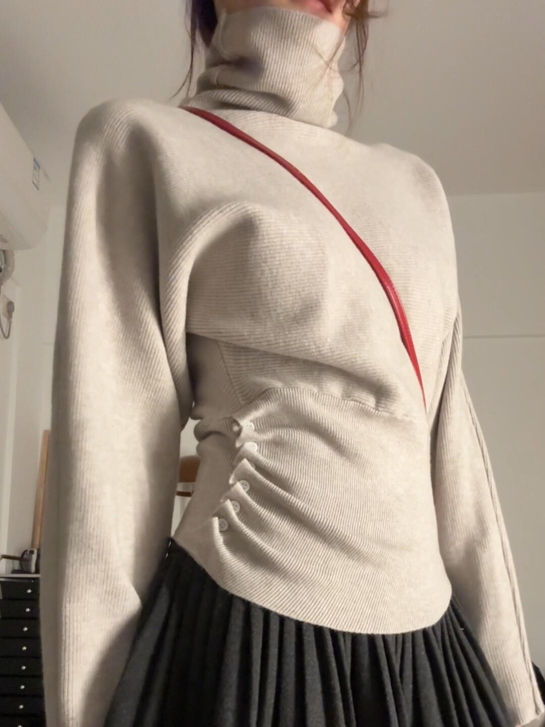 Women's Turtleneck Side Ruched Knit Sweater Slimming Winter Top