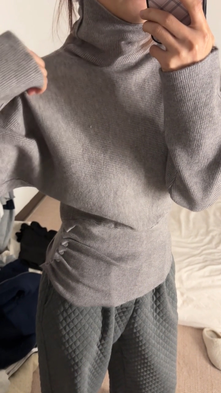 Women's Turtleneck Side Ruched Knit Sweater Slimming Winter Top - Image 3