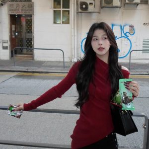 Red Off-Shoulder Knit Sweater for Women Autumn Winter Lazy Style