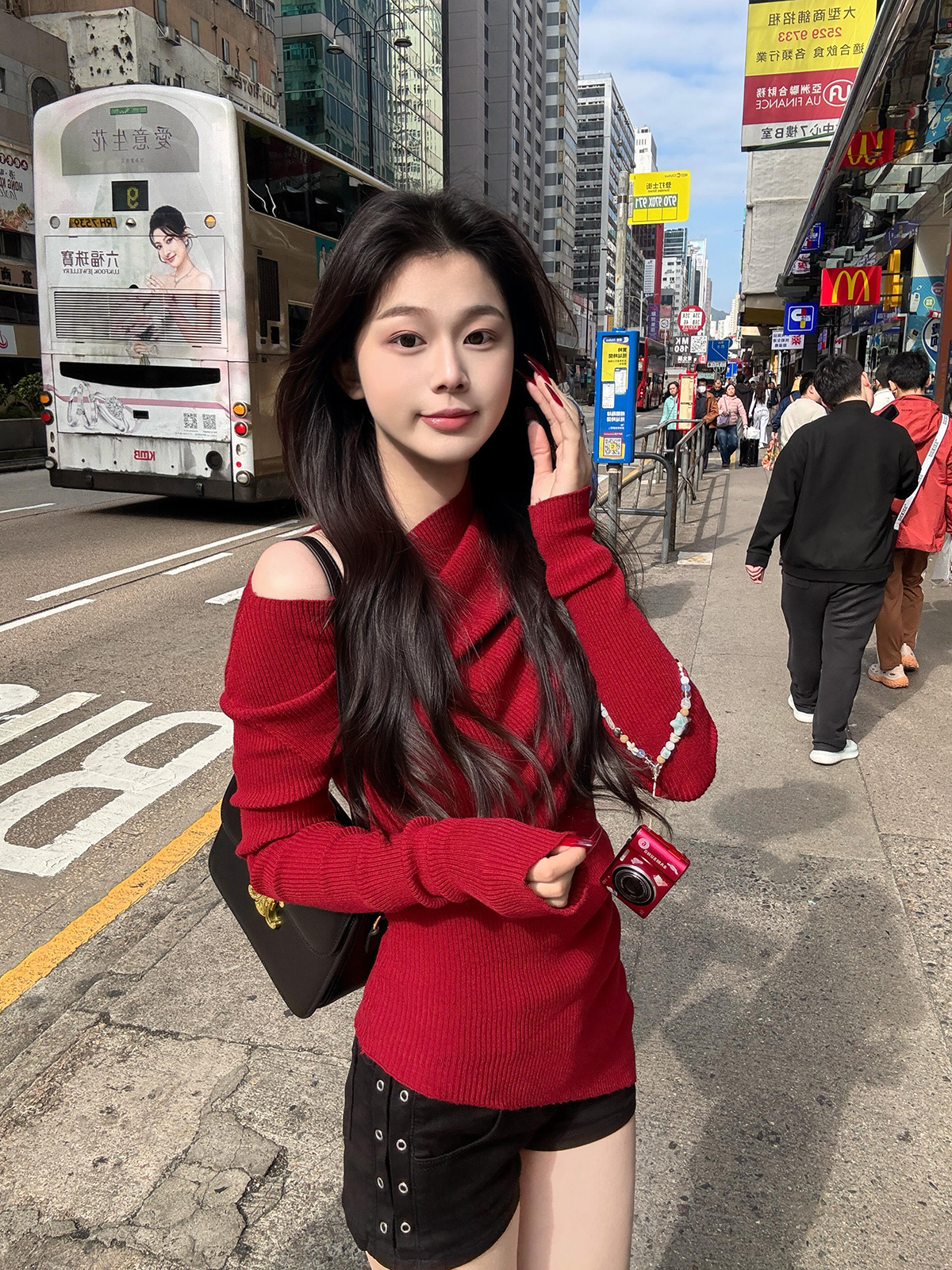 Red Off-Shoulder Knit Sweater for Women Autumn Winter Lazy Style - Image 4